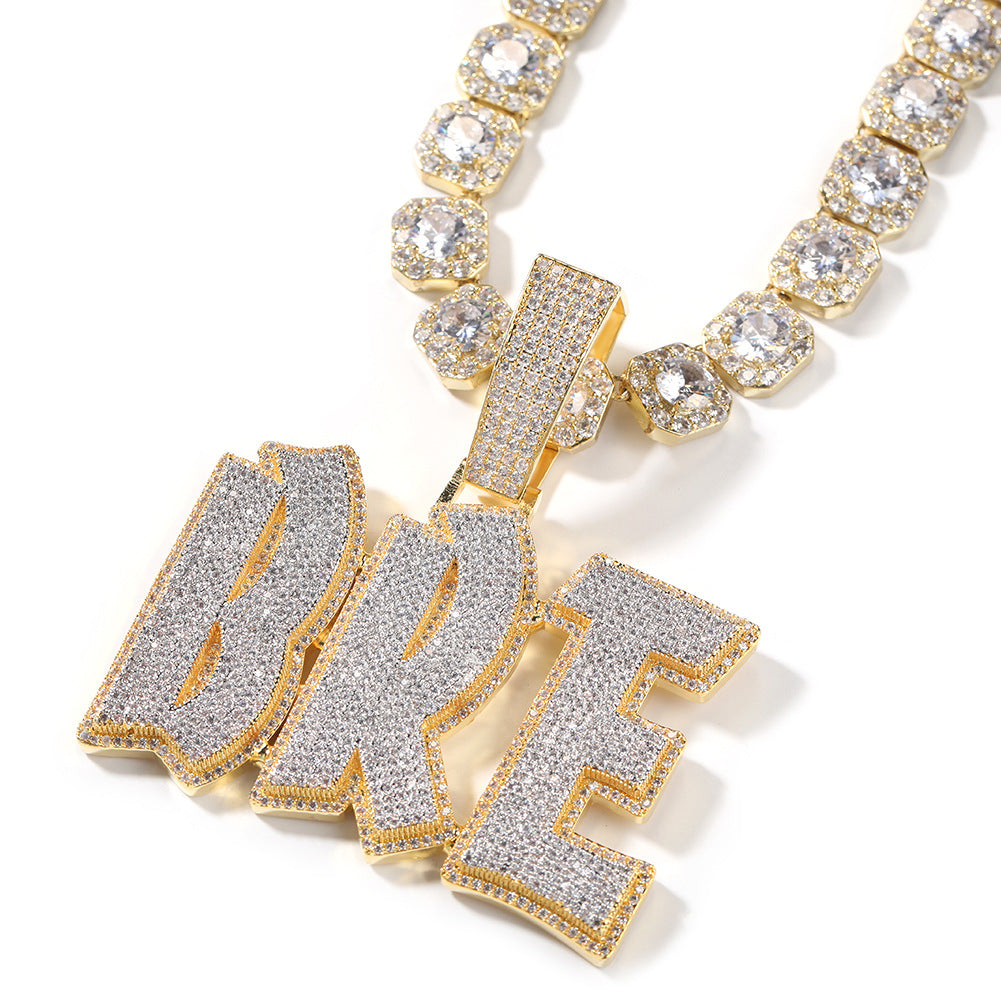 Gold Custom Name Pendant - Iced Out Old English Letters
