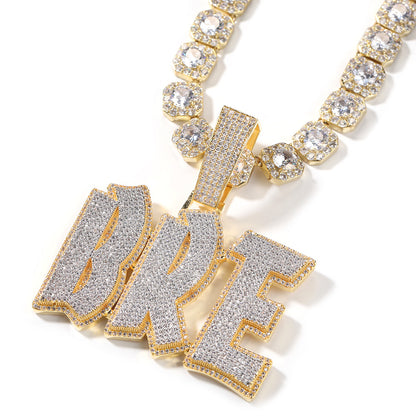 Gold Custom Name Pendant - Iced Out Old English Letters
