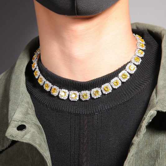12MM Gold Tennis Chain - Men’s Iced Yellow Diamond Chain