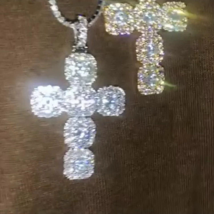 Large Diamond Cross Pendant - Ice Grind