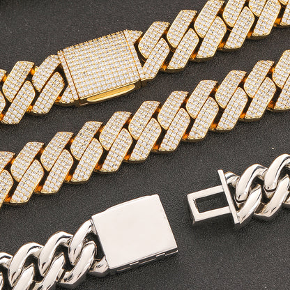 20MM Yellow Gold Iced Out Cuban Link Chain - 3 Row VVS
