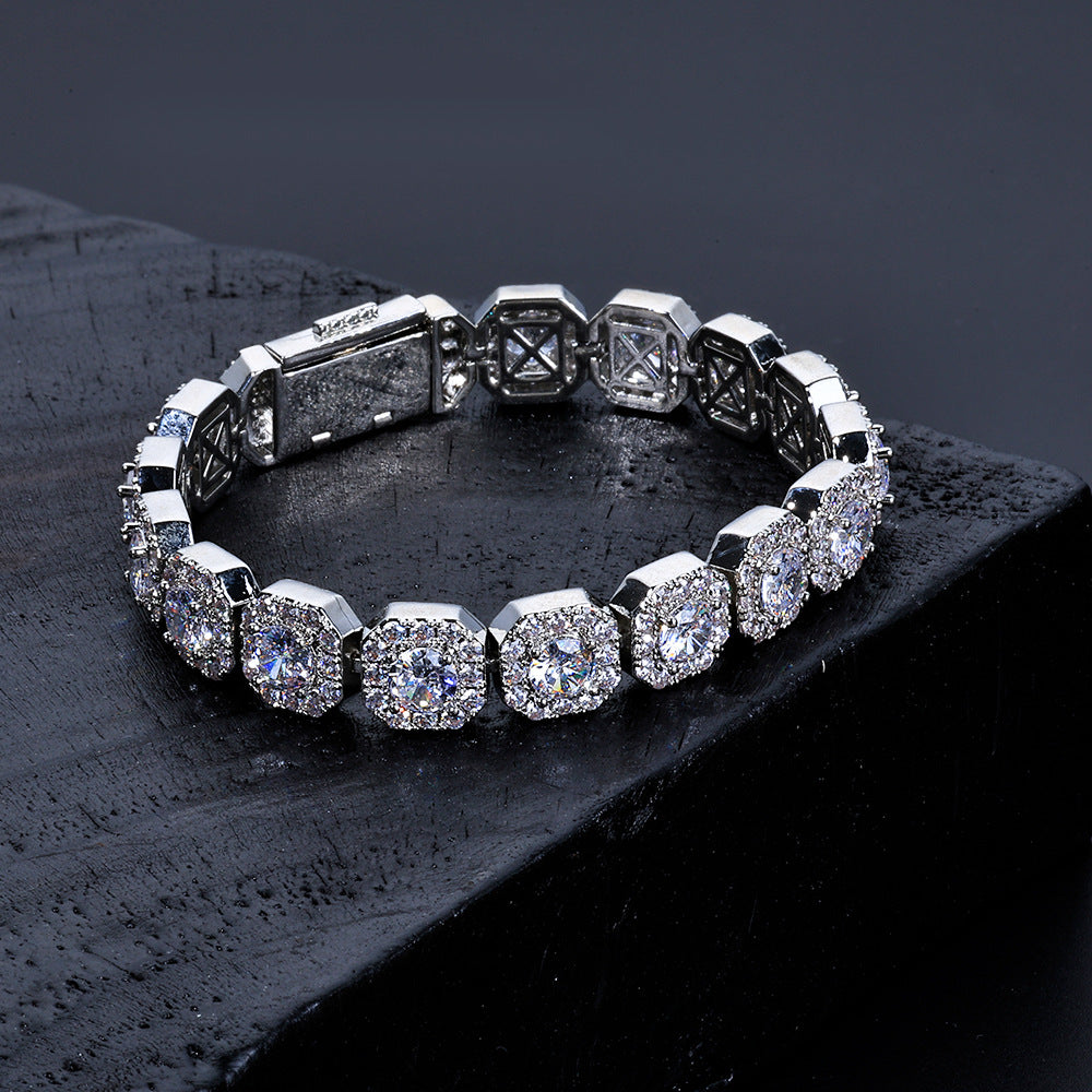 10MM White Gold Link Bracelet - Iced Cushion Halo Links
