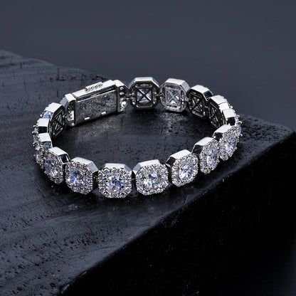 10MM White Gold Link Bracelet - Iced Cushion Halo Links