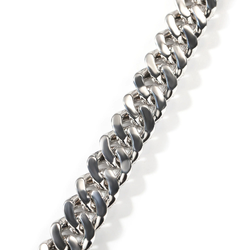 Angled Miami Cuban link chain against a white background showing chain texture