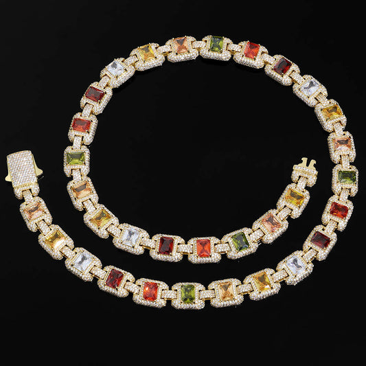 12MM Gold Tennis Chain - Multi-Color Baguette Stones