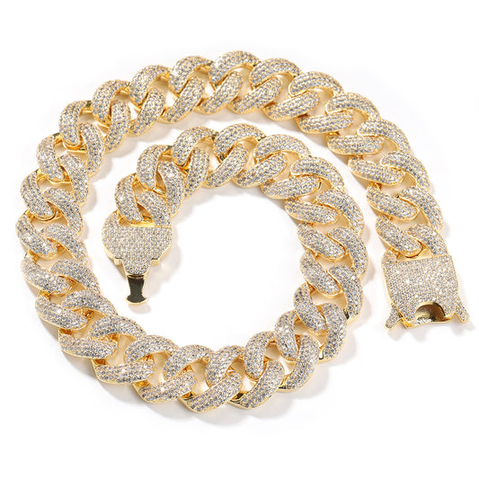 20MM Yellow Gold Cuban Link Chain - 4-Row VVS Stones