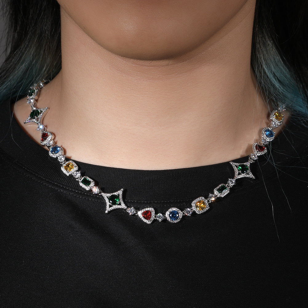 10MM White Gold Cross Link Chain - Iced Silver Gemstone Design