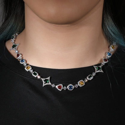 10MM White Gold Cross Link Chain - Iced Silver Gemstone Design