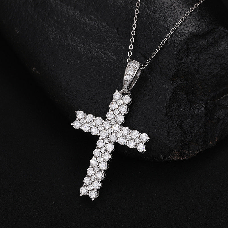 Moissanite Cross Pendant - White Gold S925 VVS Round Stone