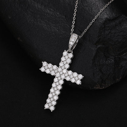 Moissanite Cross Pendant - White Gold S925 VVS Round Stone