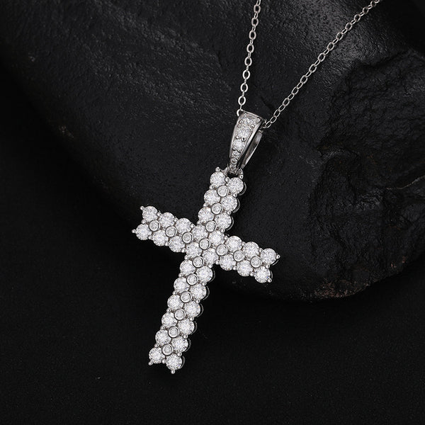 Moissanite Cross Pendant - White Gold S925 VVS Round Stone