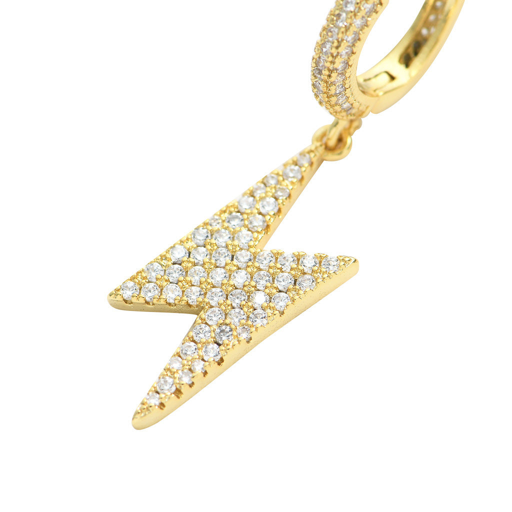 Gold Hoop Earrings - Iced Lightning Bolt Drops