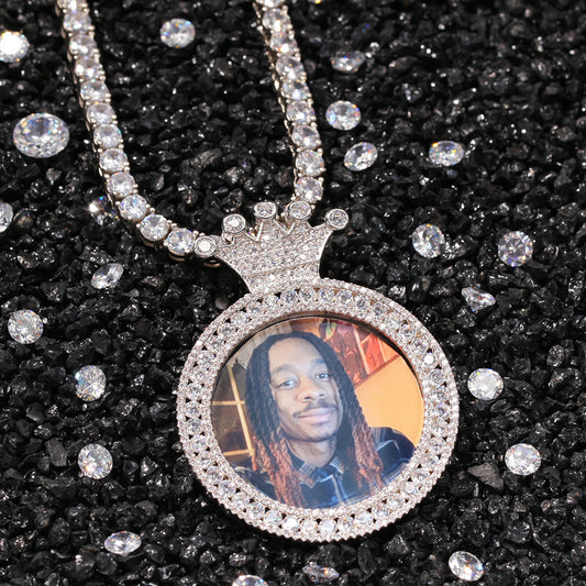 White Gold Custom Photo Pendant - Royal Halo Frame