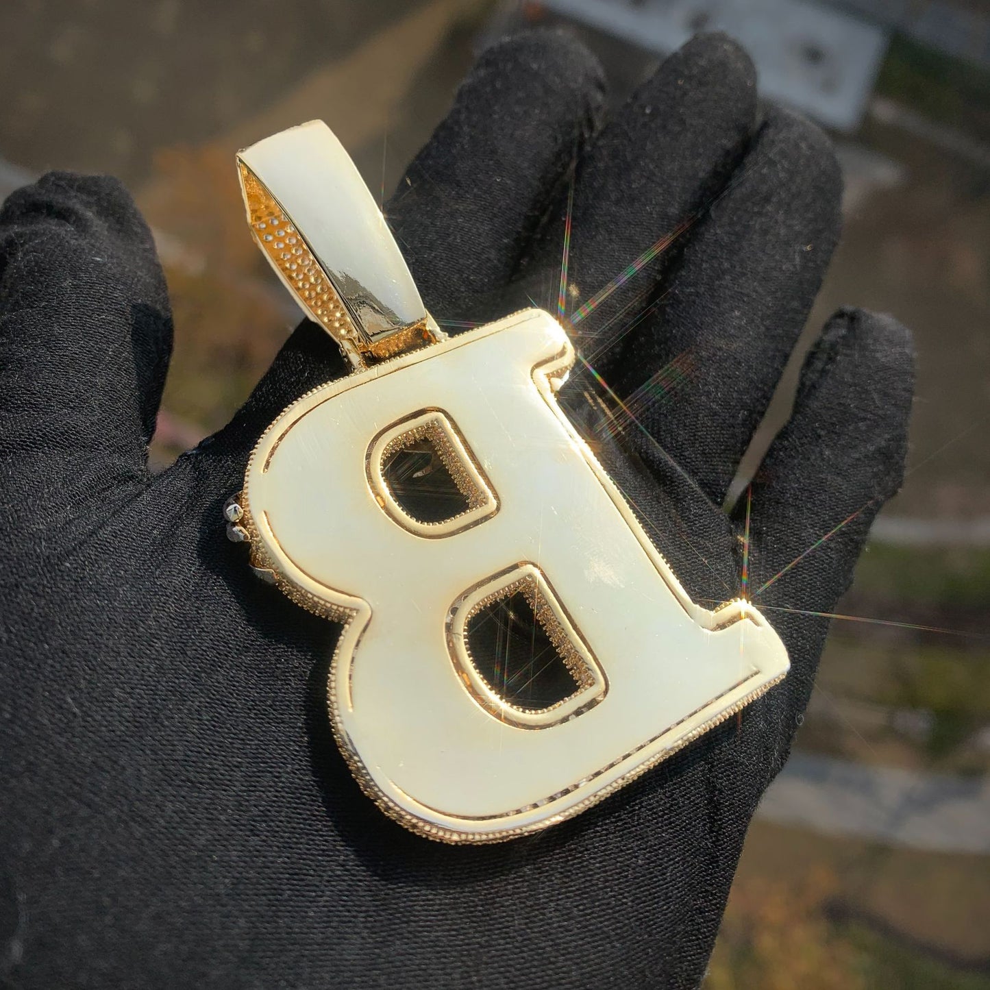 White Gold Custom Initial Pendant - Iced Out Thorn Crown Letter
