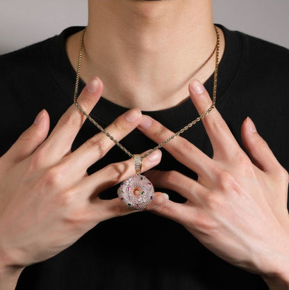 Gold Donut Pendant - Multicolor Stone Sprinkles