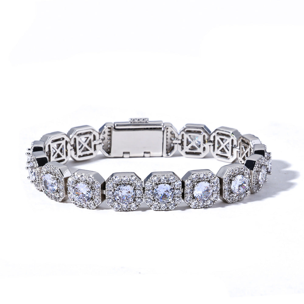 10MM White Gold Link Bracelet - Iced Cushion Halo Links