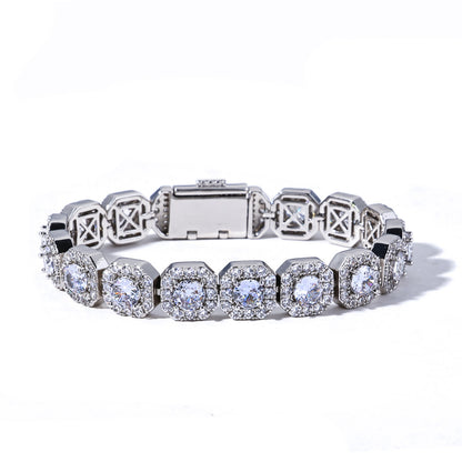 10MM White Gold Link Bracelet - Iced Cushion Halo Links