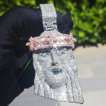 Rose Gold Jesus Pendant - Iced Crown Face Pendant