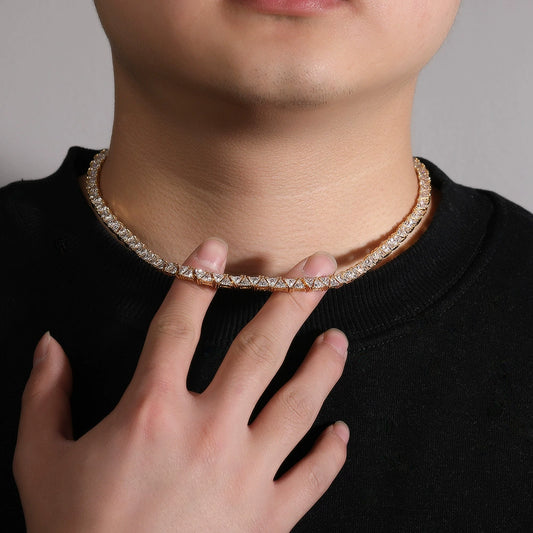 5MM Gold Pyramid Tennis Chain - Men's Gold Chain