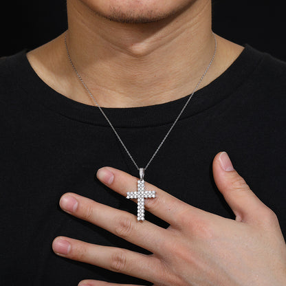 Moissanite Cross Pendant - White Gold S925 VVS Round Stone