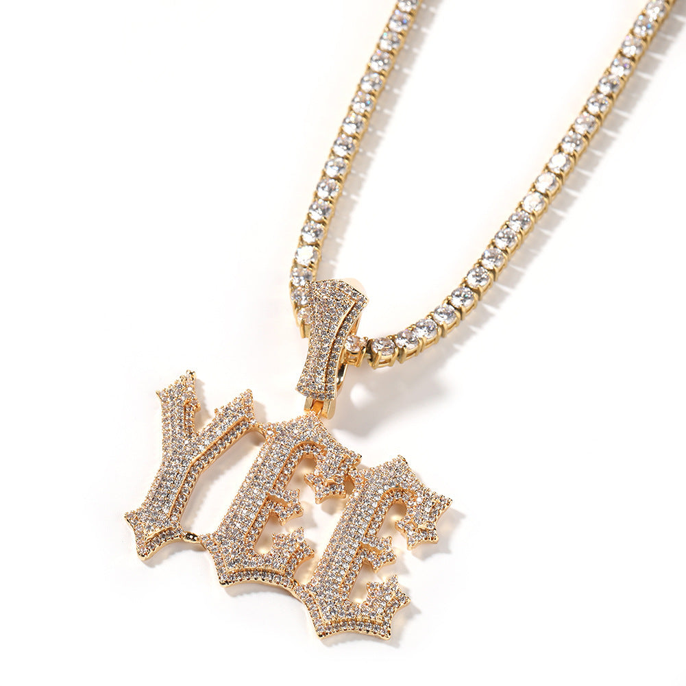 Gold Custom Name Pendants - Iced Out Gothic Name Design