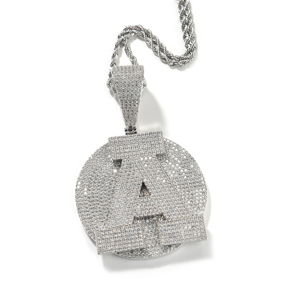 White Gold Custom Initial Pendant - Iced Out 3D Initial Medallion