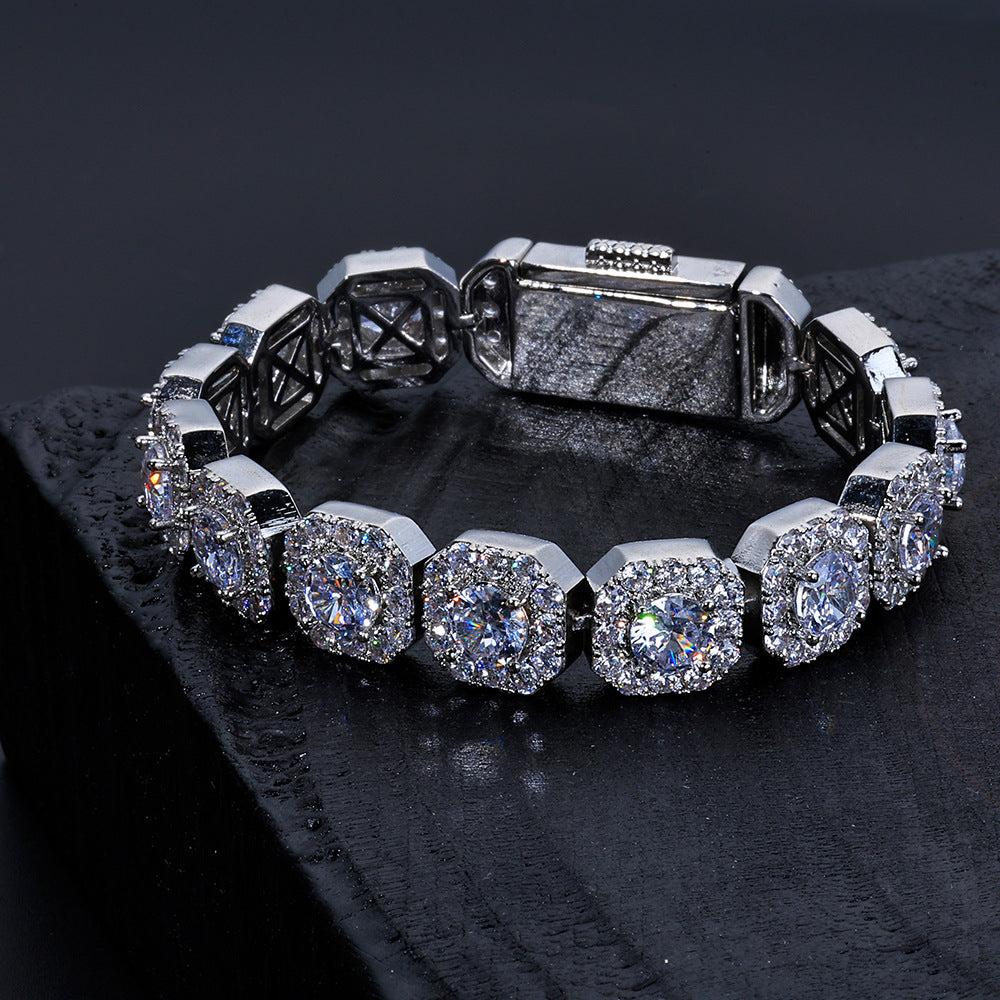 12MM White Gold Link Bracelet - Iced Cushion Halo Links
