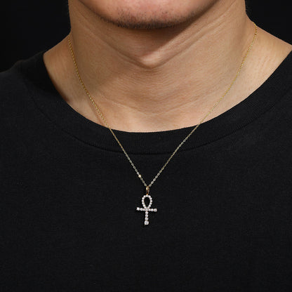 Gold Moissanite Pendant - S925 Iced Ankh Cross