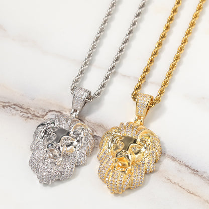 White Gold Lion Pendant - Iced Mane Sculpted Face