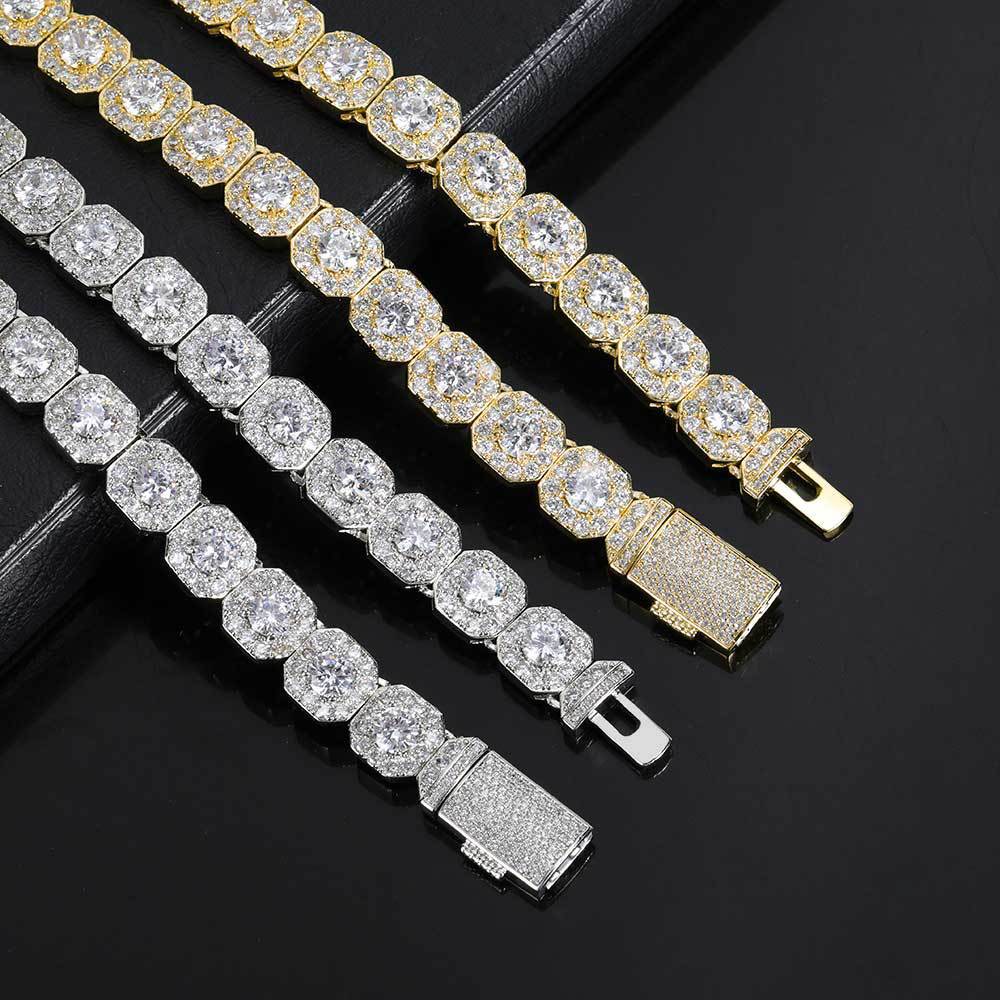 10MM Gold Tennis Chain - Iced Cushion Cluster Links