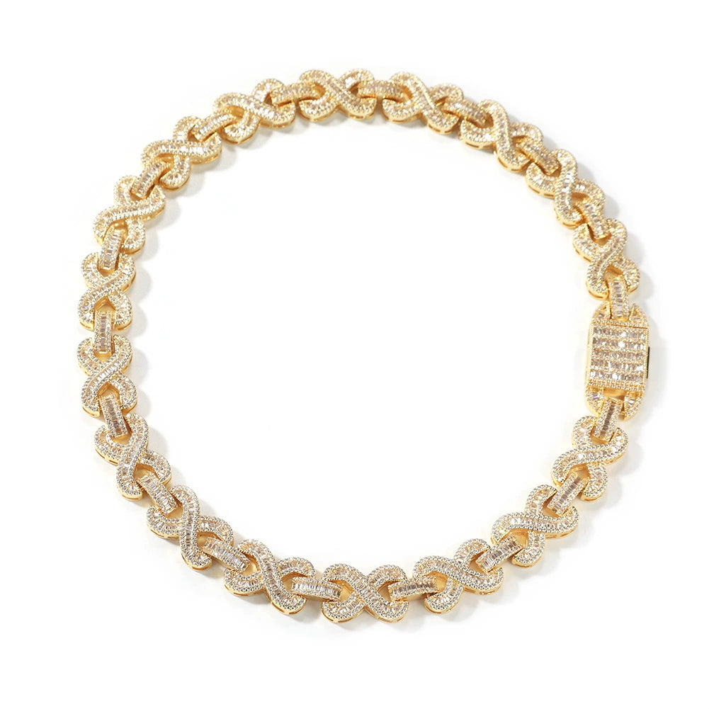 16MM gold infinity link chain displayed in a circular loop against a white background with its box clasp visible