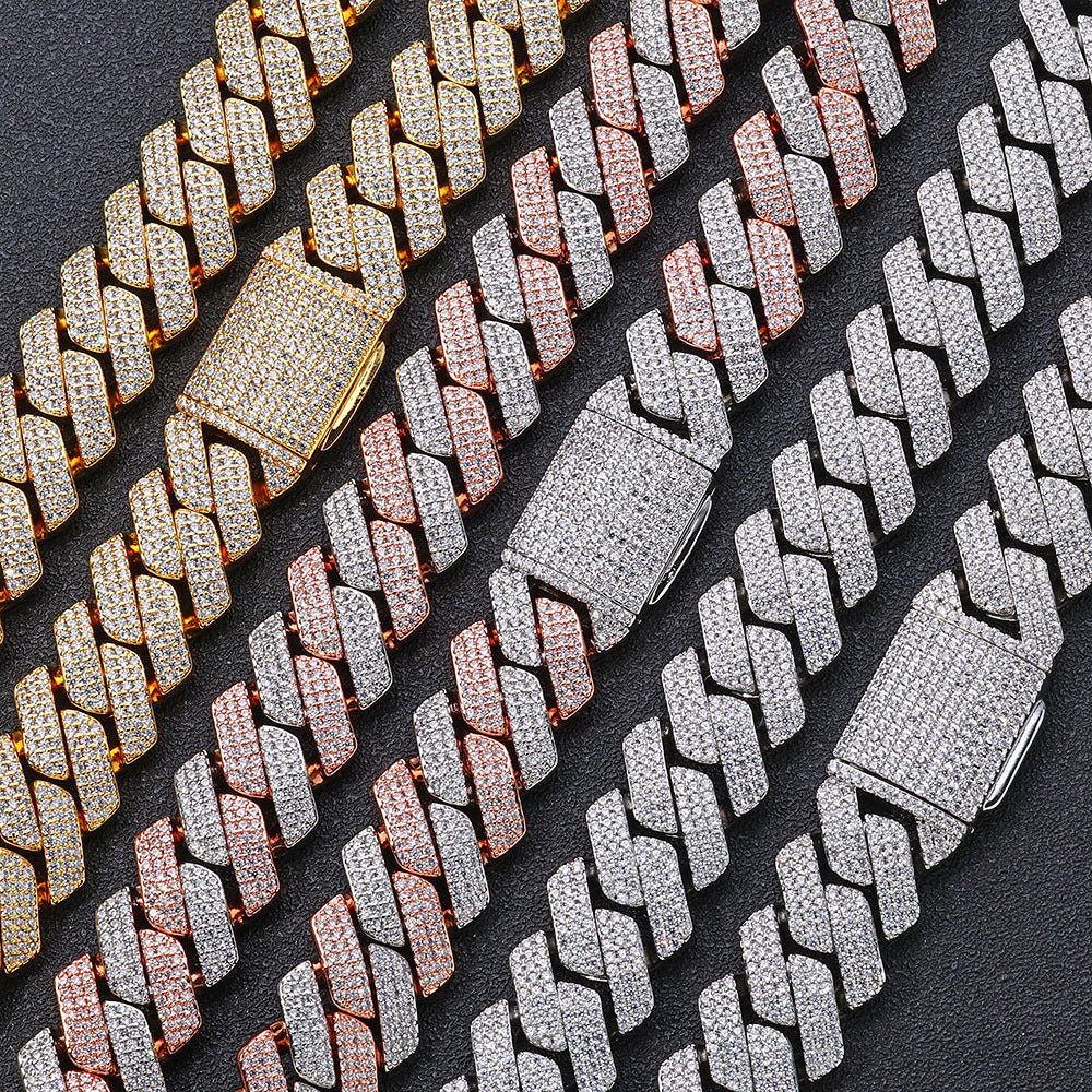 20MM Yellow Gold Iced Out Cuban Link Chain - 3 Row VVS