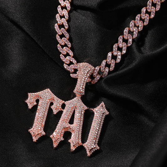 Rose Gold Custom Name Pendants - Iced Out Gothic Name Design