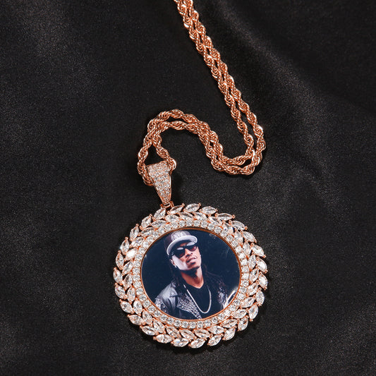 Rose Gold Picture Pendant - Iced Wheat Wreath