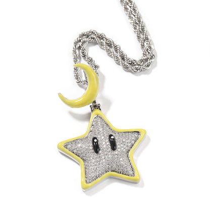 White Gold Star Pendant - Night Glow Moon Charm
