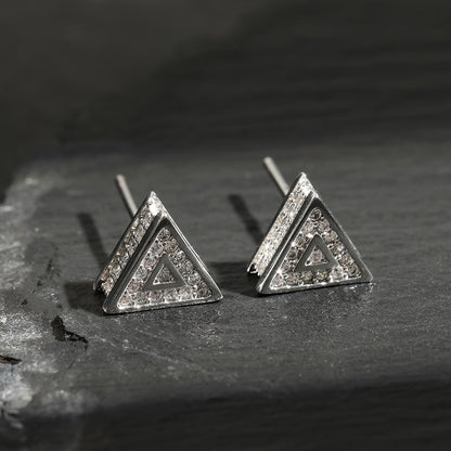 White Gold Stud Earrings - Men's Triangle Earrings