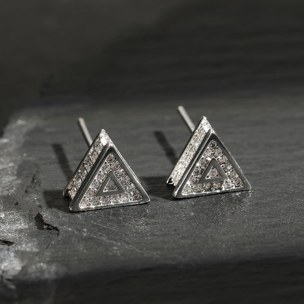 White Gold Stud Earrings - Men's Triangle Earrings