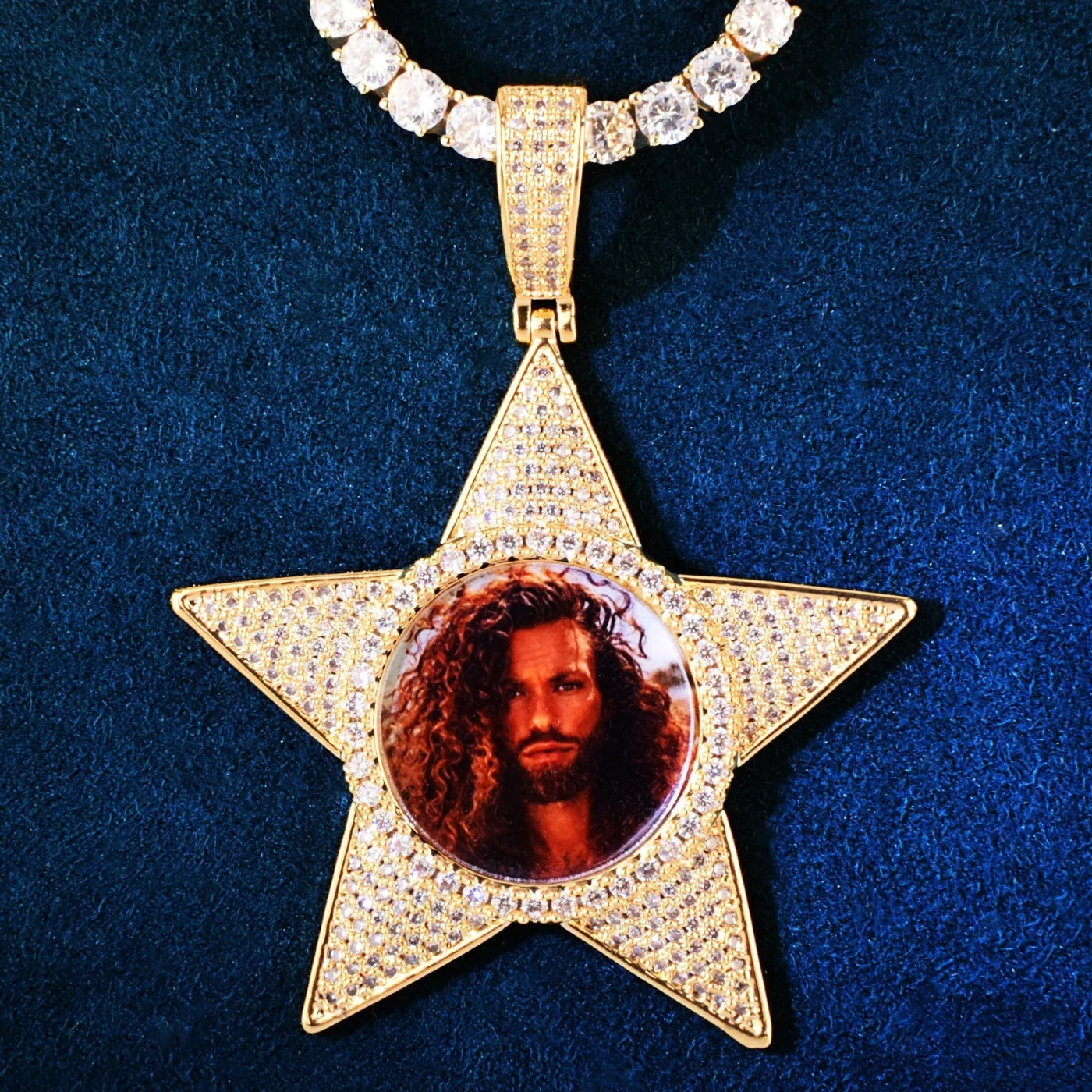 Gold Picture Pendant - Iced Star Portrait