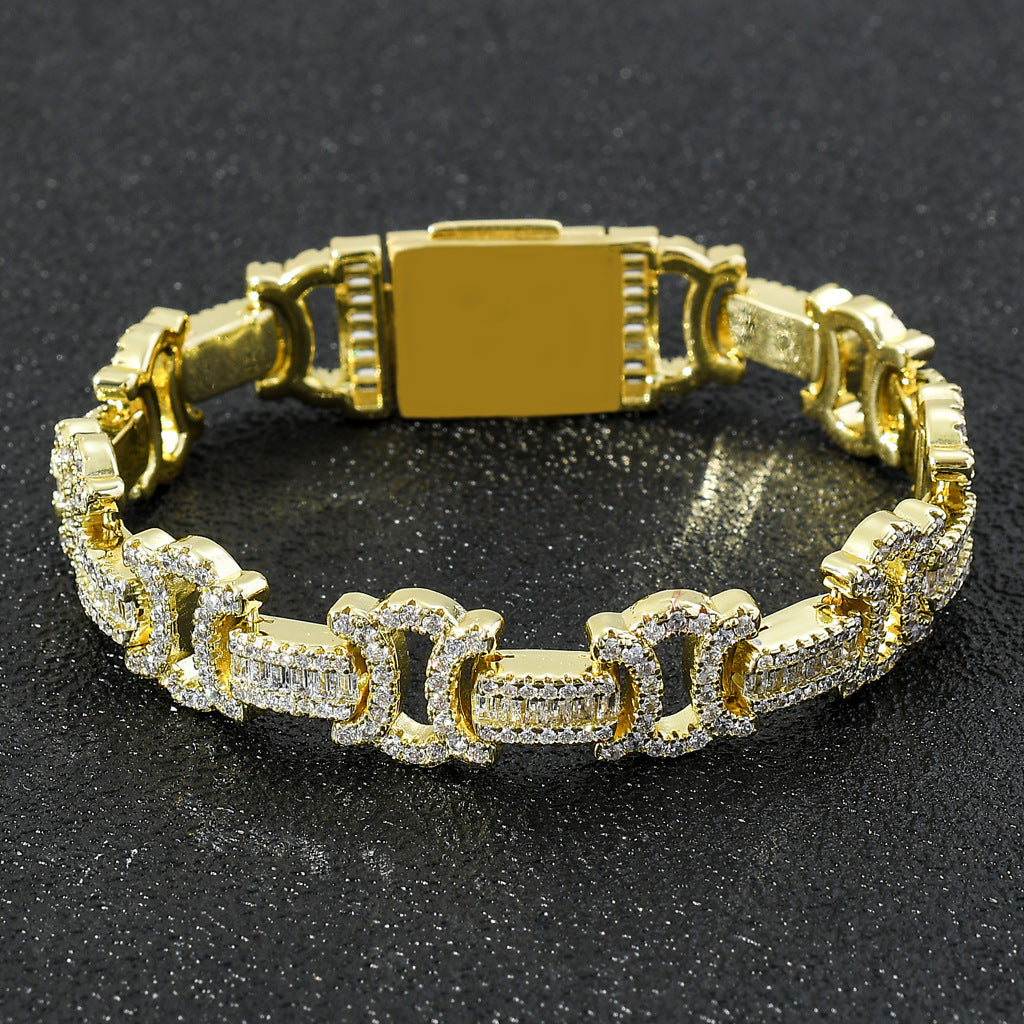 12MM Gold Link Bracelet - Mirrored C Baguette Links