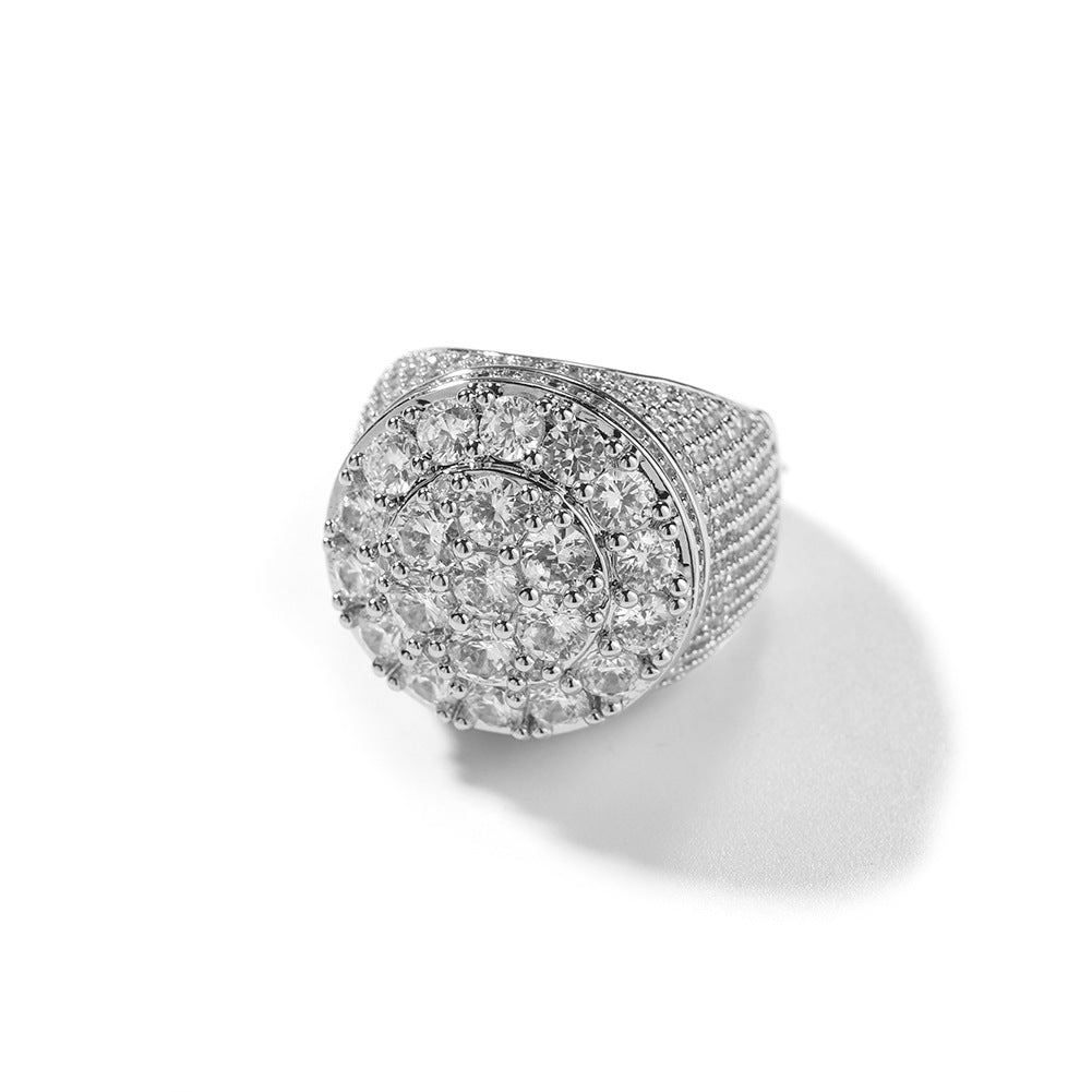 White Gold Signet Ring - Raised Round Stone Crown