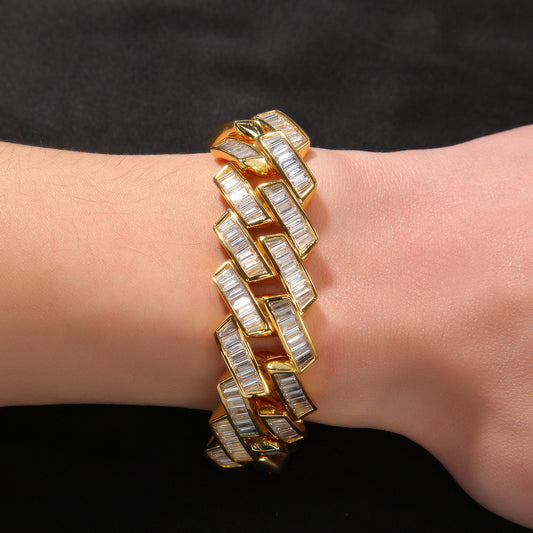 20MM Gold Cuban Link Bracelet - Zigzag Baguette Links