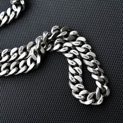 10MM Holy Script Brushed Cuban Chain - Ice Grind