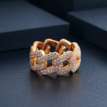 Gold Cuban Link Ring - Iced Open Square Links