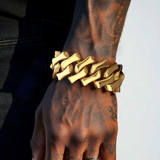 32MM Iced Out Mega Cuban Bracelet – 18K Gold Finish - Ice Grind