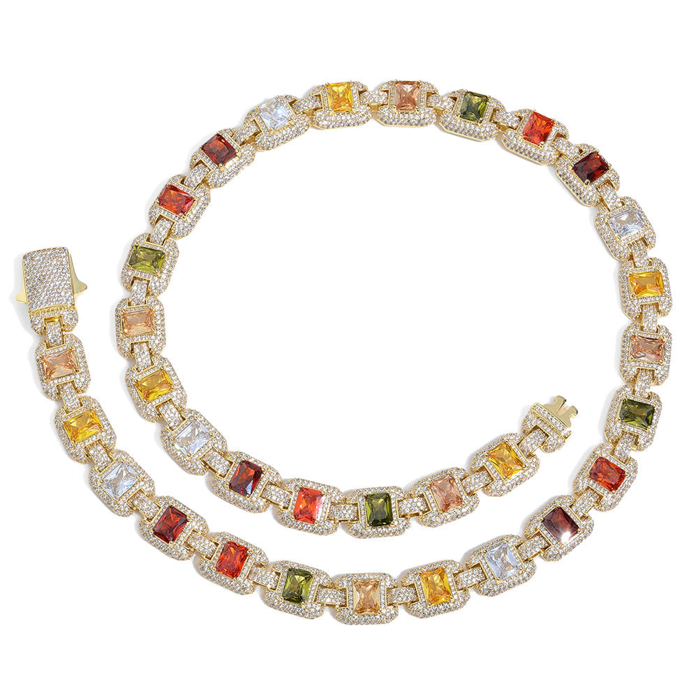 12MM Gold Tennis Chain - Multi-Color Baguette Stones