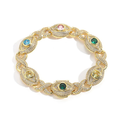 14MM Gold Evil Eye Bracelet - Multicolor Stone Eyes