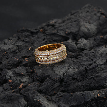Gold Cuban Link Ring - Rotating Center Links