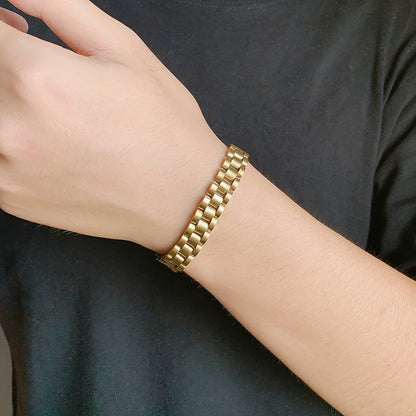 10MM Gold Watch Link Bracelet - Polished 3-Row Links
