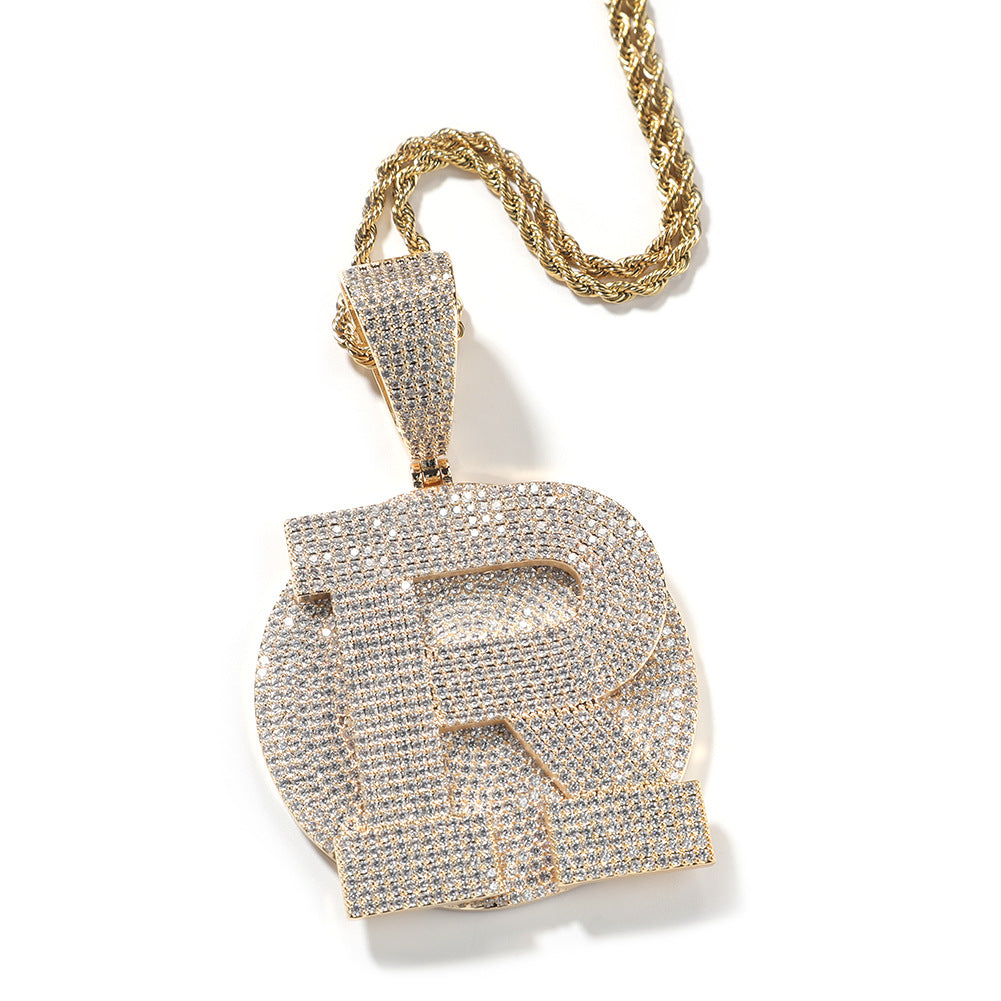 Gold Custom Initial Pendant - Iced Out 3D Initial Medallion