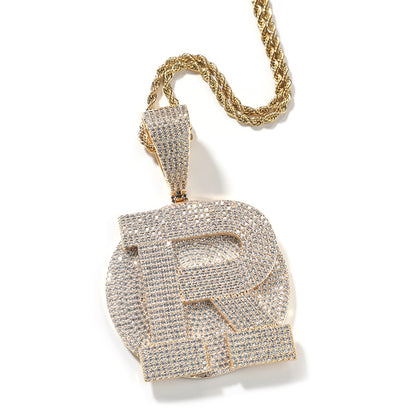 Gold Custom Initial Pendant - Iced Out 3D Initial Medallion